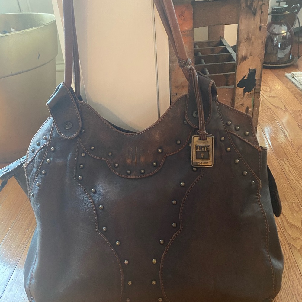 Studded Frye Leather Shoulder Bag